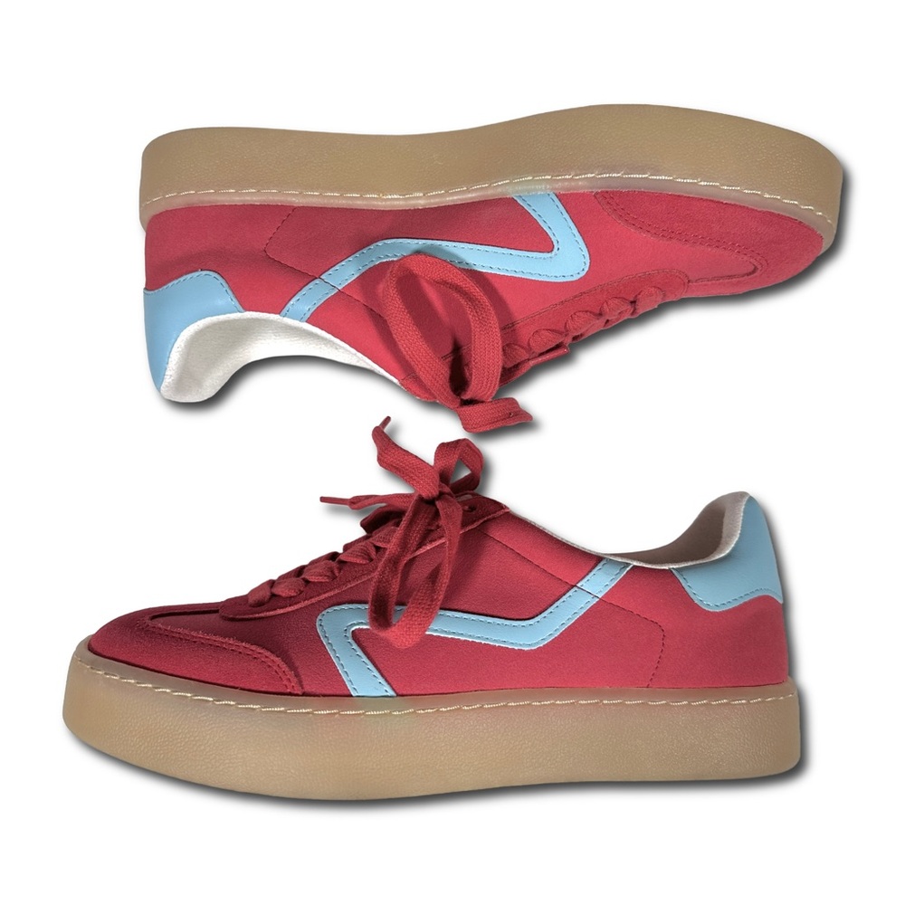 Steve Madden Reformer Red Suede Sneakers Blue Stripe NEW
